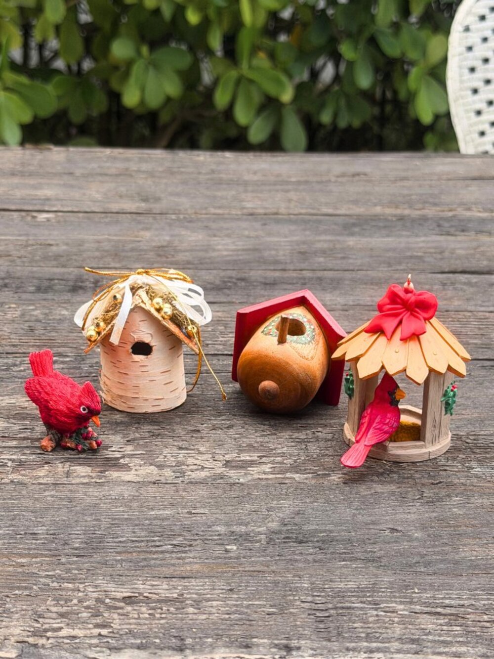 Lot of 4 Vintage Birdhouse Christmas Ornaments Red Cardinal Hallmark 1999 Garden